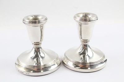 Lot 373 - A PAIR OF VINTAGE .925 STERLING SILVER FILLED SQUAT CANDLESTICKS