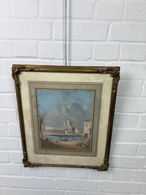 Lot 160 - CIRCLE OF FRANCESCO GUARDI (ITALIAN 1712-1793): A PAINTING ON PAPER DEPICTING A VENETIAN SCENE