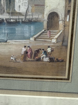 Lot 160 - CIRCLE OF FRANCESCO GUARDI (ITALIAN 1712-1793): A PAINTING ON PAPER DEPICTING A VENETIAN SCENE