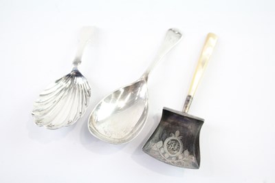 Lot 380 - THREE .925 STERLING SILVER SPOONS INCLUDING CADDY GEORGIAN