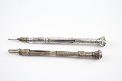 Lot 392 - TWO .800 SILVER SELF PROPELLING PENCILS/ DIPPING NIBS INCLUDING WAX SEALS