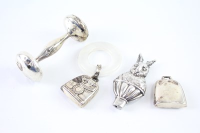 Lot 405 - FOUR .925 STERLING SILVER BABY RATTLES (4)