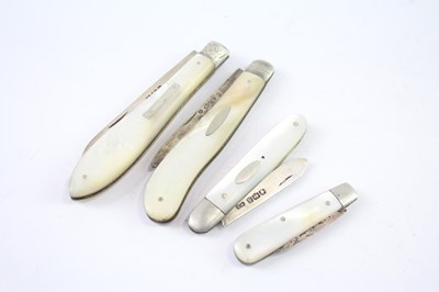 Lot 407 - FOUR .925 STERLING SILVER MOTHER OF PEARL FRUIT KNIVES