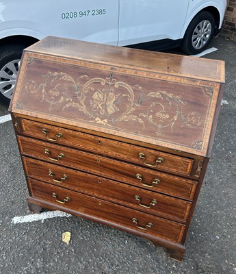 Lot 1137 - AN ANTIQUE BUREAU WITH MARQUETRY INLAY