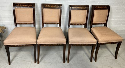 Lot 1097 - A SET OF FOUR DUTCH MARQUETRY INLAID SIDE CHAIRS PROBABLY LATE 19TH CENTURY