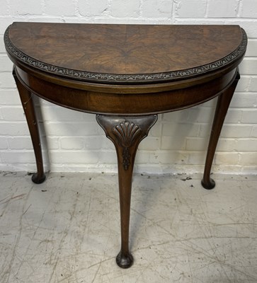 Lot 698 - A GEORGIAN DESIGN DEMI LUNE GATE LEG CONSOLE TABLE WITH FOLDING TOP