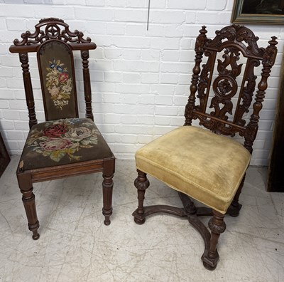 Lot 767 - A WILLIAM AND MARY STYLE SIDE CHAIR WITH UPHOLSTERED SEAT ALONG WITH ANOTHER SIDE CHAIR