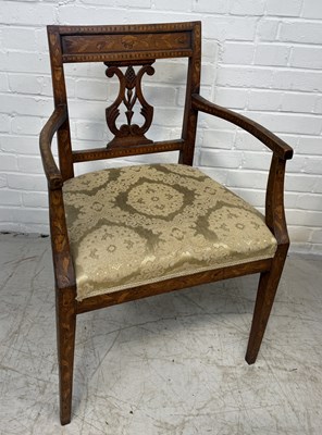 Lot 713 - AN 18TH CENTURY DUTCH MARQUETRY INLAID ARMCHAIR