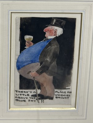 Lot 827 - A CARICATURE PAINTING ON PAPER DEPICTING A FAT MAN