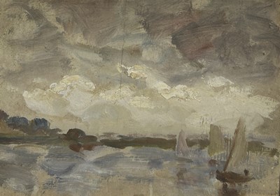 Lot 806 - JEAN ALEXANDER (BRITISH 1911-1994): AN OIL PAINTING ON 'THE BOILING LAKE OF BUCKWALES, WALTON ON WAZE'