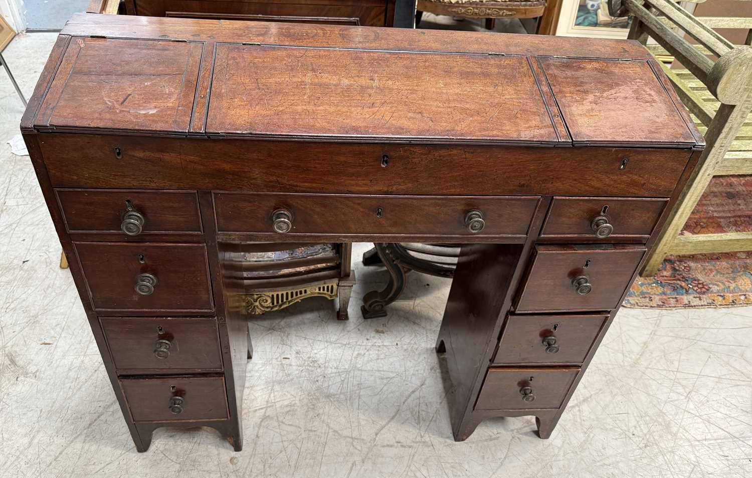 Lot 827 - AN ANTIQUE MAHOGANY DESK OF SHALLOW