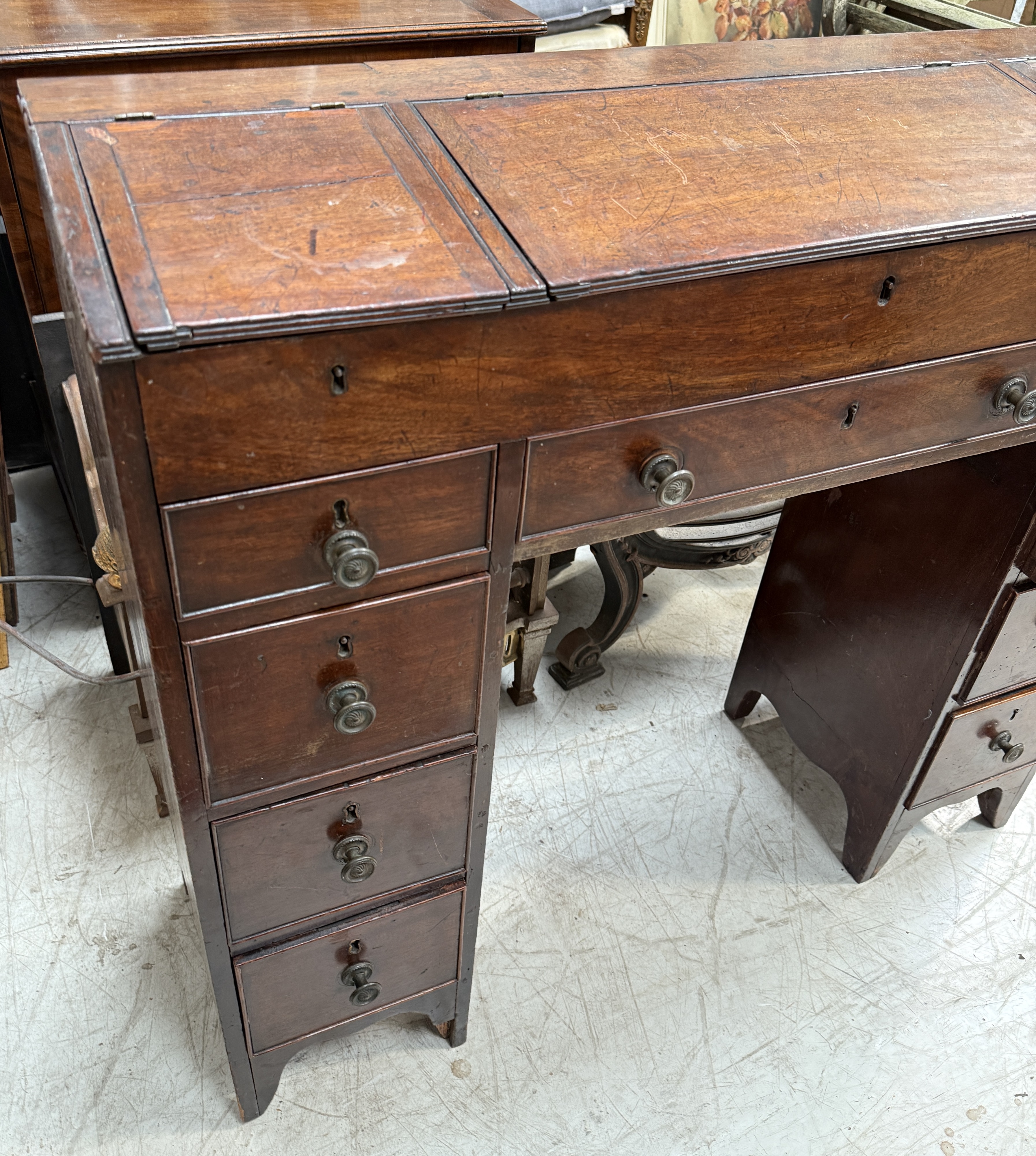 Lot 827 - AN ANTIQUE MAHOGANY DESK OF SHALLOW