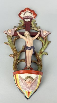 Lot 472 - STAFFORDSHIRE, CRUCIFIXION WITH HOLY WATER STOUP BENEATH, CIRCA 1820'S