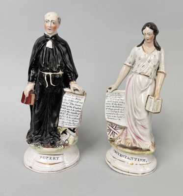 Lot 460 - STAFFORDSHIRE, POPERY AND PROTESTANTISM, A PAIR POSSIBLY MODELLED BY THOMAS PARR CIRCA 1850/1