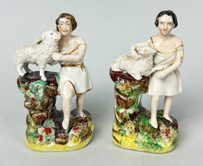 Lot 494 - STAFFORDSHIRE, A PAIR, ST JOHN AND THE LAMB CIRCA 1850'S