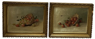 Lot 949 - A PAIR OF OIL PAINTINGS ON BOARD DEPICTING STILL LIFE WITH STRAWBERRIES (2)