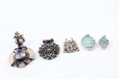 Lot 228 - A SET OF STERLING SILVER GEMSTONE PENDANTS (5)