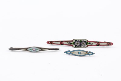 Lot 242 - THREE SILVER ANTIQUE ENAMEL BROOCHES INCLUDING CHARLES HORNER (3)