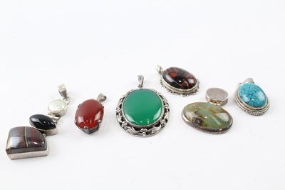 Lot 227 - SIX STERLING SILVER GEMSTONE PENDANTS (6)