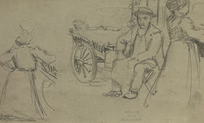 Lot 511 - JEAN HIPPOLYTE MARCHAND (FRENCH 1883-1941): A PENCIL DRAWING ON PAPER DEPICTING FIGURES WITH A CART