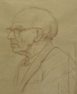 Lot 904 - A PENCIL DRAWING 'ALBERT JONES, THE OLD CHELSEA CLOCK MENDER' BY FREDERICK DAVIS