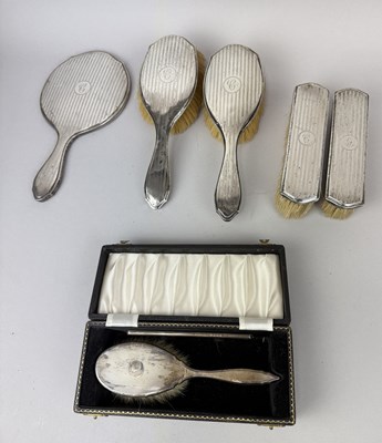 Lot 263 - A SILVER VANITY SET AND SMALL CHRISTENING SET WITH TORTOISESHELL COMB