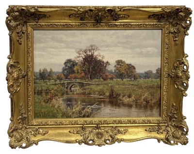 Lot 730 - EDWARD WILKINS WAITE (1854-1924): AN OIL PAINTING ON CANVAS 'RIVER LANDSCAPE WITH CATTLE'