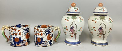 Lot 659 - A PAIR OF PORCELAIN VASES ALONG WITH TWO LARGE MUGS