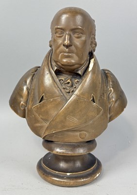 Lot 583 - A PAINTED PLASTER BUST OF A GENTLEMAN