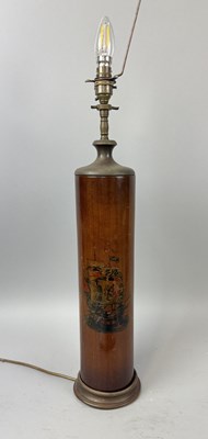 Lot 941 - A WOODEN TABLE LAMP WITH PAINTED NAVAL SCENE