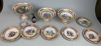 Lot 678 - LIMOGES PORCELAIN: TO INCLUDE PLATES AND PEDESTAL BOWLS PAINTED WITH FIGURES (11)