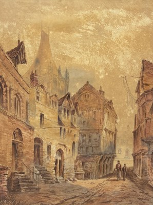 Lot 767 - H. C. SYLVESTER: A WATERCOLOUR PAINTING ON PAPER DEPICTING A STREET SCENE