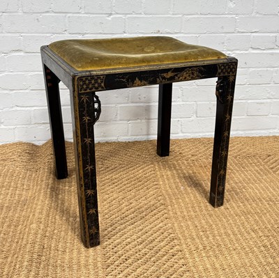 Lot 1067 - A CHINESE CHIPPENDALE REVIVAL STOOL WITH GREEN UPHOLSTERED SEAT