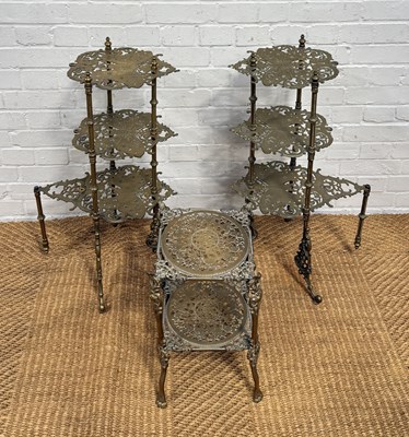 Lot 1003 - A SET OF THREE BRASS STANDS, DECORATED WITH BUTTERFLIES