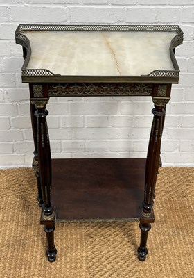 Lot 1006 - AN EARLY 20TH CENTURY MARBLE TOP TWO TIER SIDE TABLE