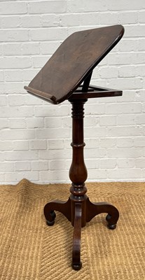 Lot 1005 - A 19TH CENTURY MAHOGANY TILT TOP MUSIC STAND