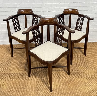 Lot 1072 - A SET OF THREE EDWARDIAN INLAID CORNER CHAIRS