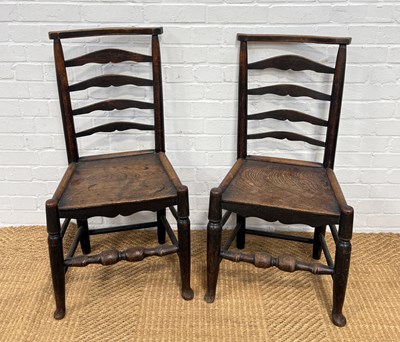Lot 1060 - A PAIR OF OAK AND ELM LADDER BACK SIDE CHAIRS, PROBABLY 19TH CENTURY