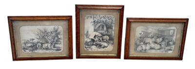 Lot 909 - THOMAS SIDNEY COOPER: A GROUP OF THREE PRINTS ON PAPER DEPICTING SHEEP IN A BARN