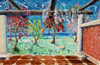Lot 756 - A LARGE OIL PAINTING ON CANVAS DEPICTING A BEACH SCENE