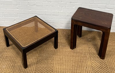 Lot 1110 - A NEST OF TABLES ALONG WITH A CANE STOOL