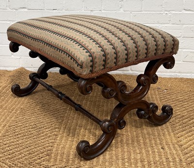Lot 1041 - A 19TH CENTURY FOOTSTOOL WITH UPHOLSTERED SEAT