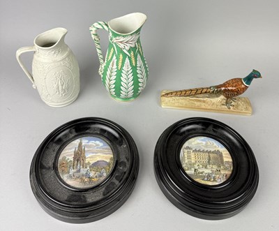 Lot 667 - A PAIR OF PRATT WARE POTTERY LIDS, A BESWICK PHEASANT AND TWO JUGS