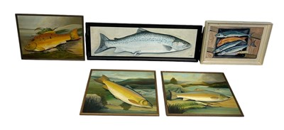 Lot 823 - A COLLECTION OF FIVE OIL PAINTINGS ON BOARD DEPICTING FISH (5)