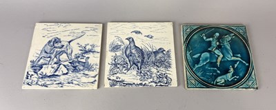 Lot 618 - JOSIAH WEDGWOOD AND SONS ETRURIA TILES ALONG WITH A MINTON FIGURAL POTTERY TILE