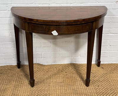 Lot 1056 - A GEORGIAN DEMI LUNE MAHOGANY INLAID CARD TABLE