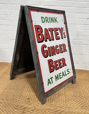 Lot 965 - ENAMEL SIGNS, BATEY'S GINGER BEER, MOUNTED IN AN ANTIQUE TWO SIDED A BOARD