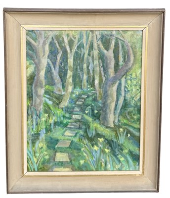 Lot 865 - AN OIL PAINTING ON BOARD DEPICTING A WOODLAND PATH