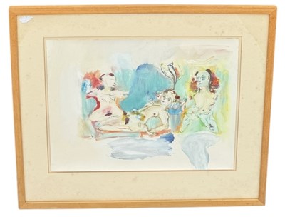 Lot 890 - A PAINTING ON PAPER DEPICTING NUDE LADIES