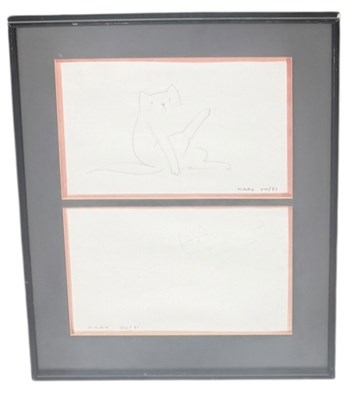 Lot 887 - JAPANESE SCHOOL: TWO DRAWINGS ON PAPER DEPICTING CATS